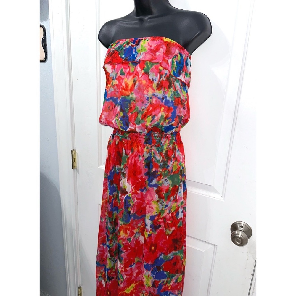 L8teR Y2K colorful floral pattern Strapless maxi dress - Picture 3 of 6